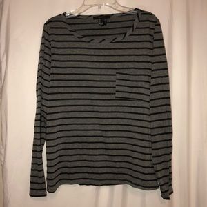 Gray Long Sleeve Shirt with Black Stripes